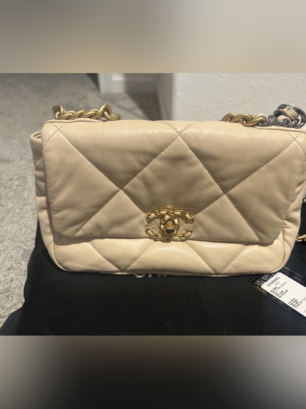 CHANEL Chanel 19 Small Medium 2Way Shoulder Crossbody Bag Lambskin Leather Beige